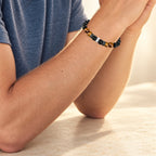 Cross Bracelet with Tiger's Eye, Black Onyx & CZ-Accented Stainless
