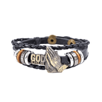 Pulsera de Manos Orando "DIOS ME BENDIGA" con Diseño Trenzado Negro Estilo Retro