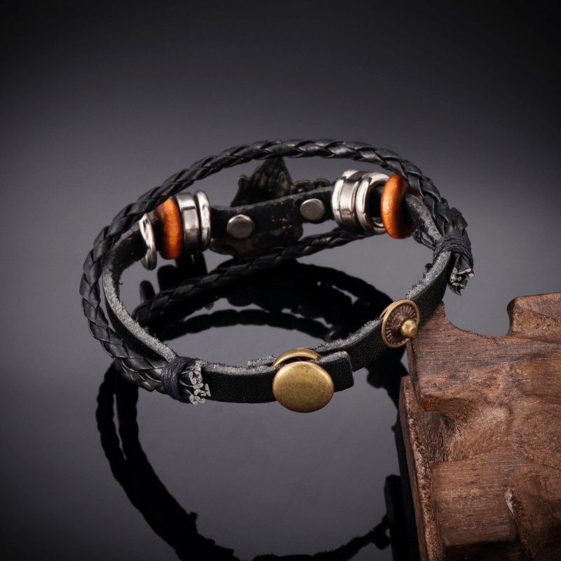 Pulsera de Manos Orando "DIOS ME BENDIGA" con Diseño Trenzado Negro Estilo Retro