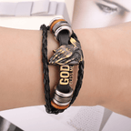 Pulsera de Manos Orando "DIOS ME BENDIGA" con Diseño Trenzado Negro Estilo Retro