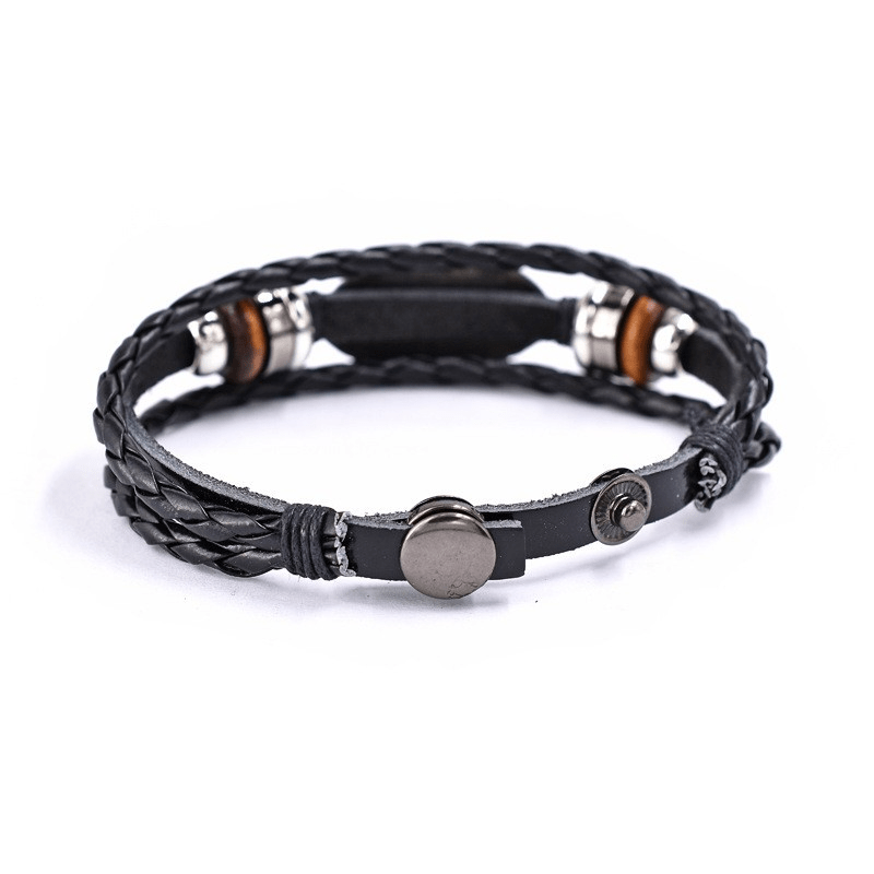 Pulsera de Cuero Trenzado Negro con Inscripción "JESÚS ES EL SEÑOR"