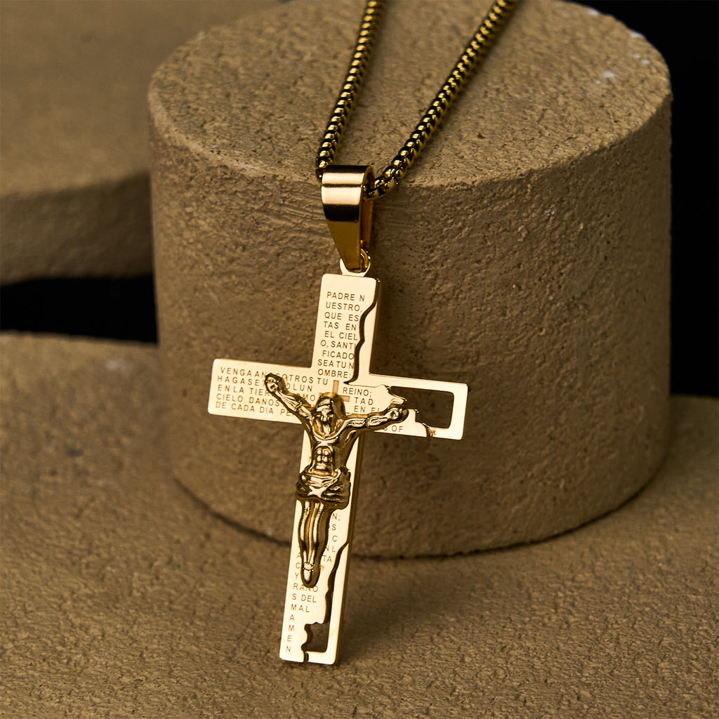 Collar con Crucifijo e Inscripción del Padre Nuestro: Guarda Mis Pasos