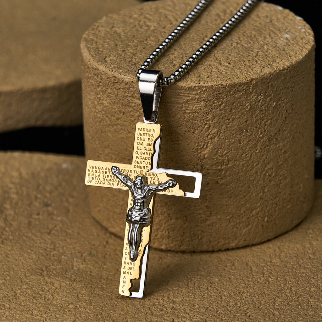 Collar con Crucifijo e Inscripción del Padre Nuestro: Guarda Mis Pasos