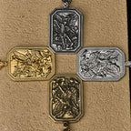 Collar de Acero Inoxidable con Dije de Protección de San Miguel Arcángel Estilo Clásico