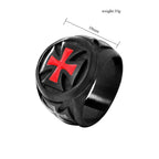Anillo Sello Cruz Templaria "Armadura de Fe" en Negro y Carmesí