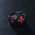 Anillo Sello Cruz Templaria "Armadura de Fe" en Negro y Carmesí