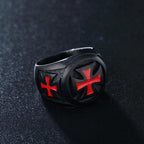 Anillo Sello Cruz Templaria "Armadura de Fe" en Negro y Carmesí