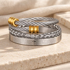 Layered Minimalist Style Spiral-Braid Cross & Lord's Prayer Bracelet