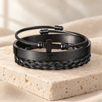 Layered Minimalist Style Spiral-Braid Cross & Lord's Prayer Bracelet