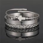 Pulsera de Cruz y Padre Nuestro Trenzada en Espiral Estilo Minimalista