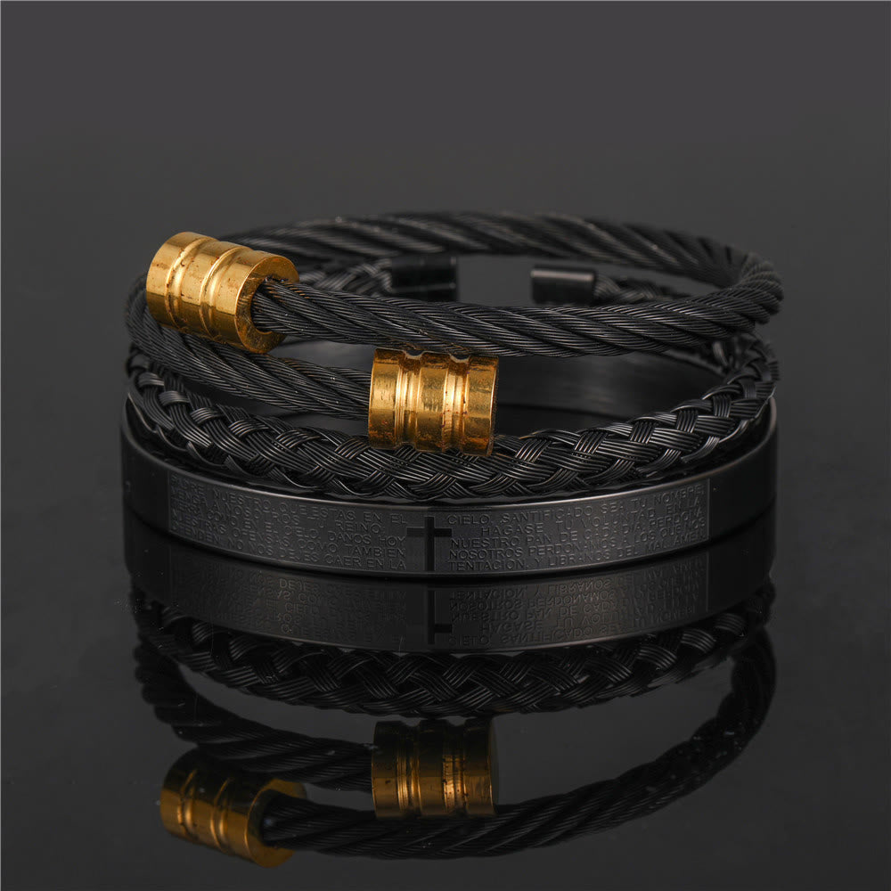 Pulsera de Cruz y Padre Nuestro Trenzada en Espiral Estilo Minimalista