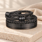 Layered Minimalist Style Spiral-Braid Cross & Lord's Prayer Bracelet