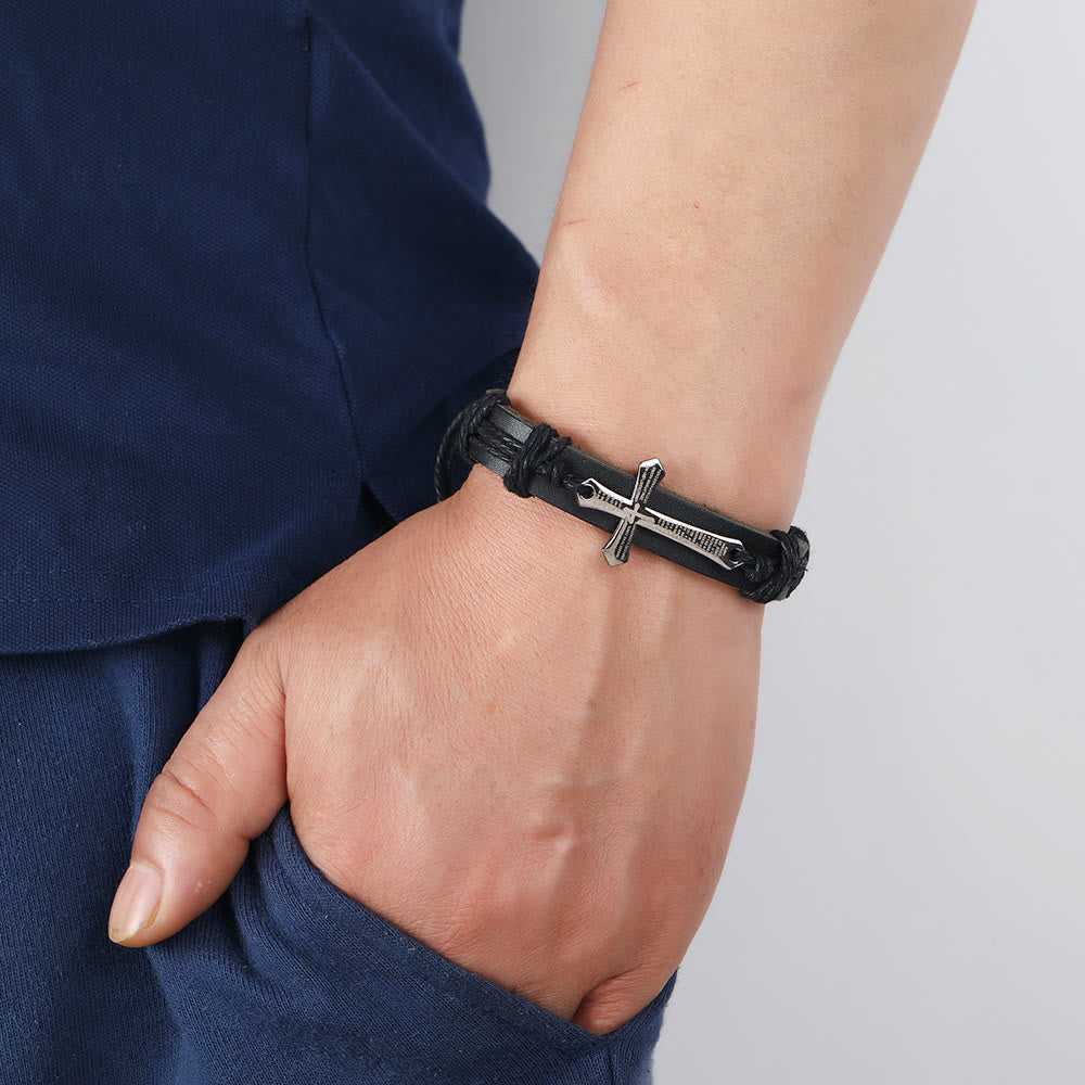 Pulsera Envolvente Vintage con Nudo de Cruz y Escritura en Negro y Café