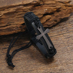 Pulsera Envolvente Vintage con Nudo de Cruz y Escritura en Negro y Café