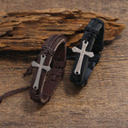 Pulsera Envolvente Vintage con Nudo de Cruz y Escritura en Negro y Café
