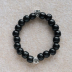 Pulsera Artesanal de Oración de Madera Negra con Doble Escudo Cruz de Jerusalén