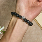 Pulsera Artesanal de Oración de Madera Negra con Doble Escudo Cruz de Jerusalén