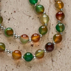 Pulsera Rosario Multicapa de Malaquita de Navidad con Cruz y Medalla