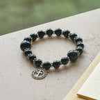 Pulsera de Obsidiana Negra "Armadura Espiritual" con Dije de Cruz: Ora sin Miedo