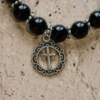 Pulsera de Obsidiana Negra "Armadura Espiritual" con Dije de Cruz: Ora sin Miedo