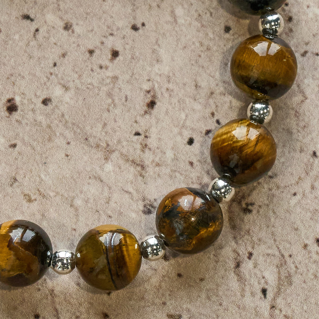 Pulsera de Ojo de Tigre "Valor en Cristo" con Dije de Cruz: Ora sin Miedo