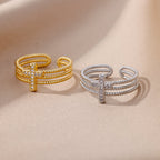 Anillo de Cruz Brillante: Diseño con Circonias para Regalar con Fe