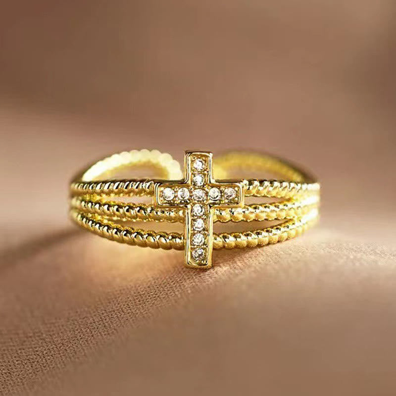 Anillo de Cruz Brillante: Diseño con Circonias para Regalar con Fe