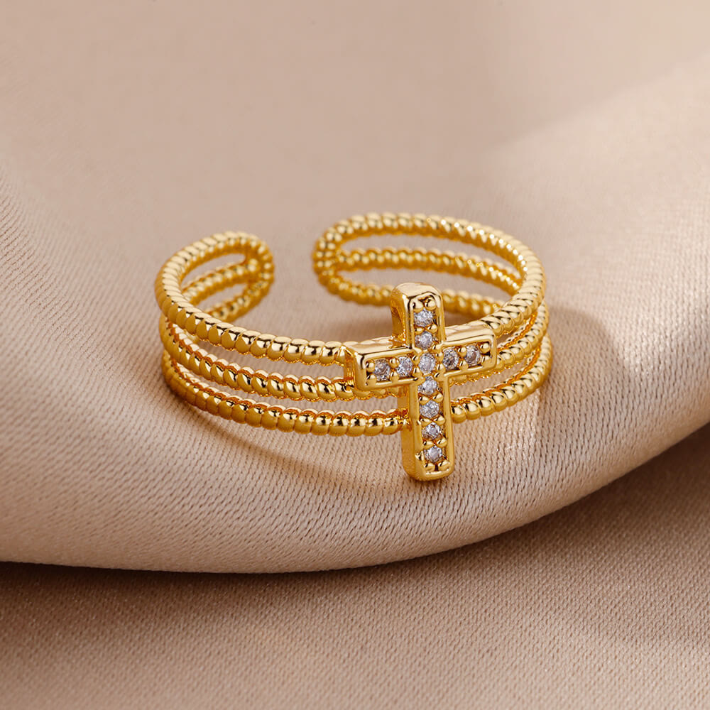 Anillo de Cruz Brillante: Diseño con Circonias para Regalar con Fe