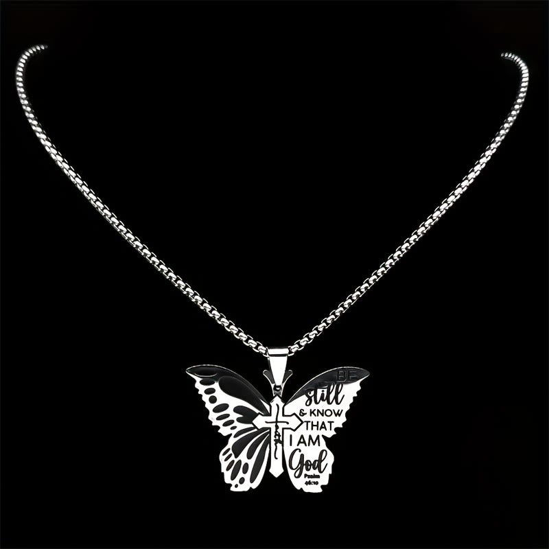 Collar de Cruz Mariposa Salmo 46:10: Herencia de Fe Bíblica para el Día a Día