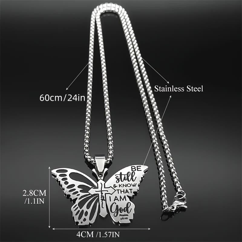 Collar de Cruz Mariposa Salmo 46:10: Herencia de Fe Bíblica para el Día a Día