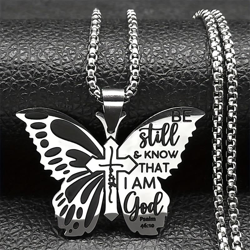 Collar de Cruz Mariposa Salmo 46:10: Herencia de Fe Bíblica para el Día a Día
