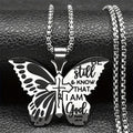 Collar de Cruz Mariposa Salmo 46:10: Herencia de Fe Bíblica para el Día a Día