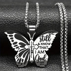 Collar de Cruz Mariposa Salmo 46:10: Herencia de Fe Bíblica para el Día a Día
