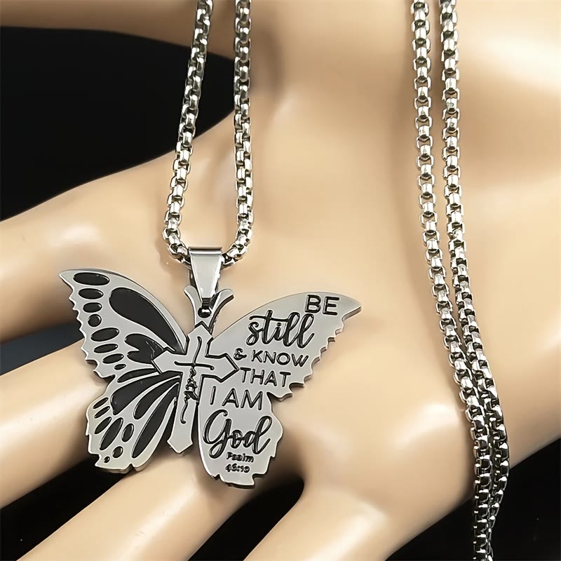 Collar de Cruz Mariposa Salmo 46:10: Herencia de Fe Bíblica para el Día a Día