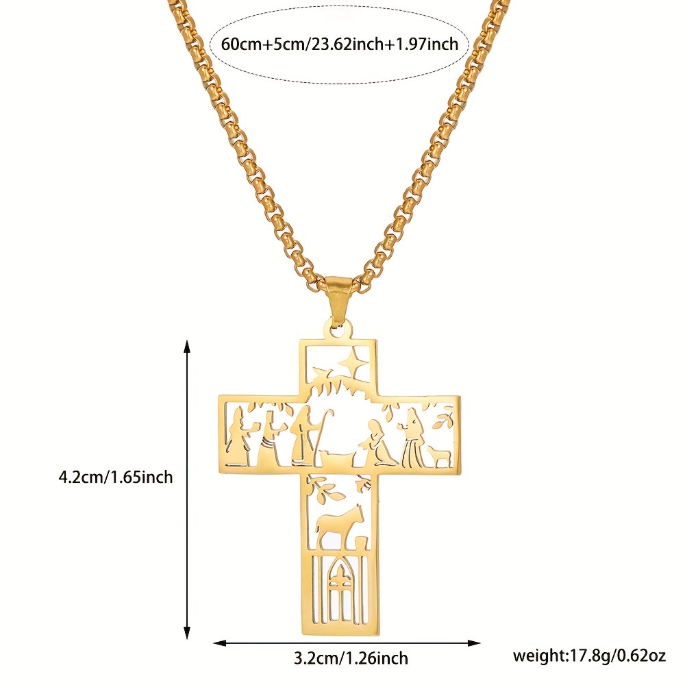 Collar de Cruz con Natividad Calada: Símbolo de Fe Eterna para Navidad