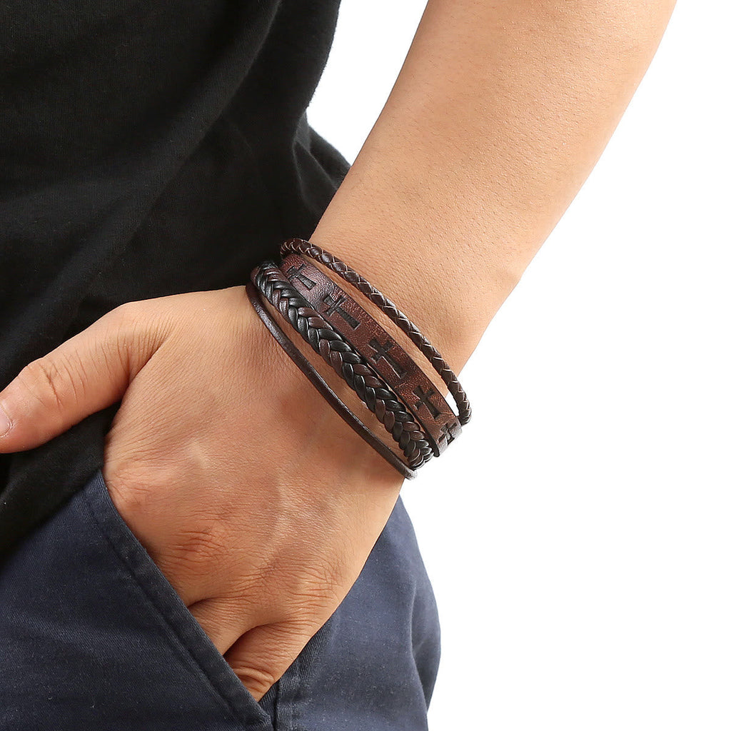 Pulsera de Cuero Trenzado con Cruz: Declaración de Fe para la Devoción Diaria