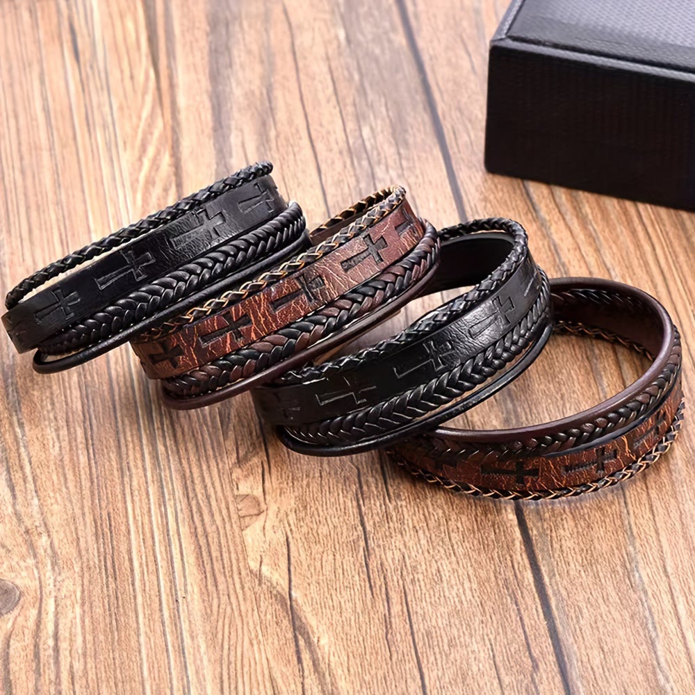 Pulsera de Cuero Trenzado con Cruz: Declaración de Fe para la Devoción Diaria