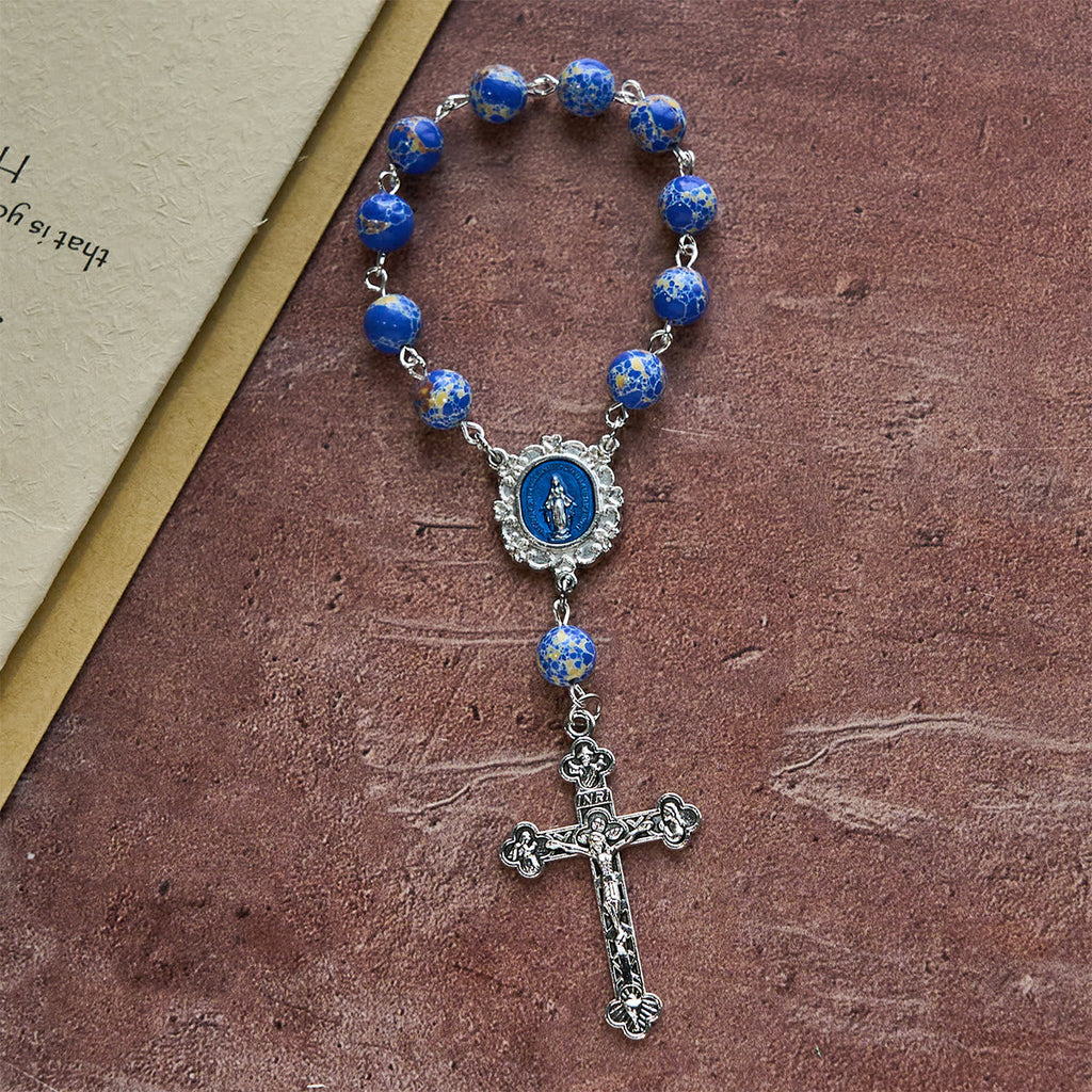 Rosario y Pulsera de Una Decena de Cuentas Azul Rey: Gracia Guiada por la Mano de María