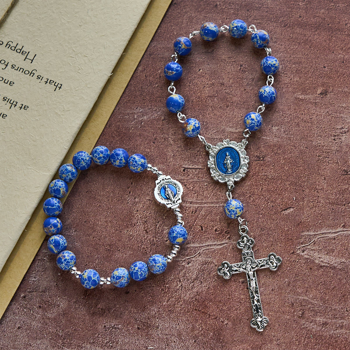 Rosario y Pulsera de Una Decena de Cuentas Azul Rey: Gracia Guiada por la Mano de María