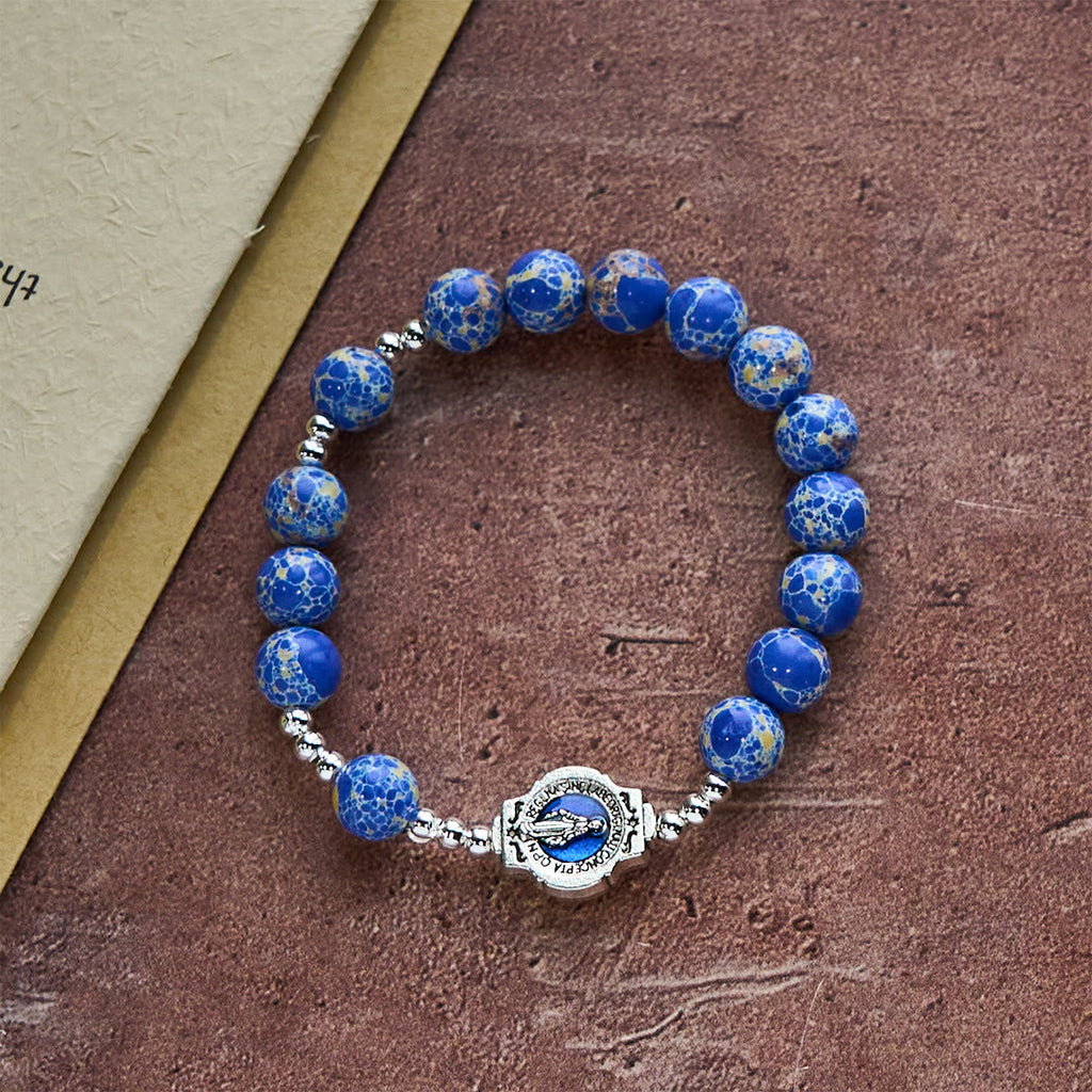Rosario y Pulsera de Una Decena de Cuentas Azul Rey: Gracia Guiada por la Mano de María