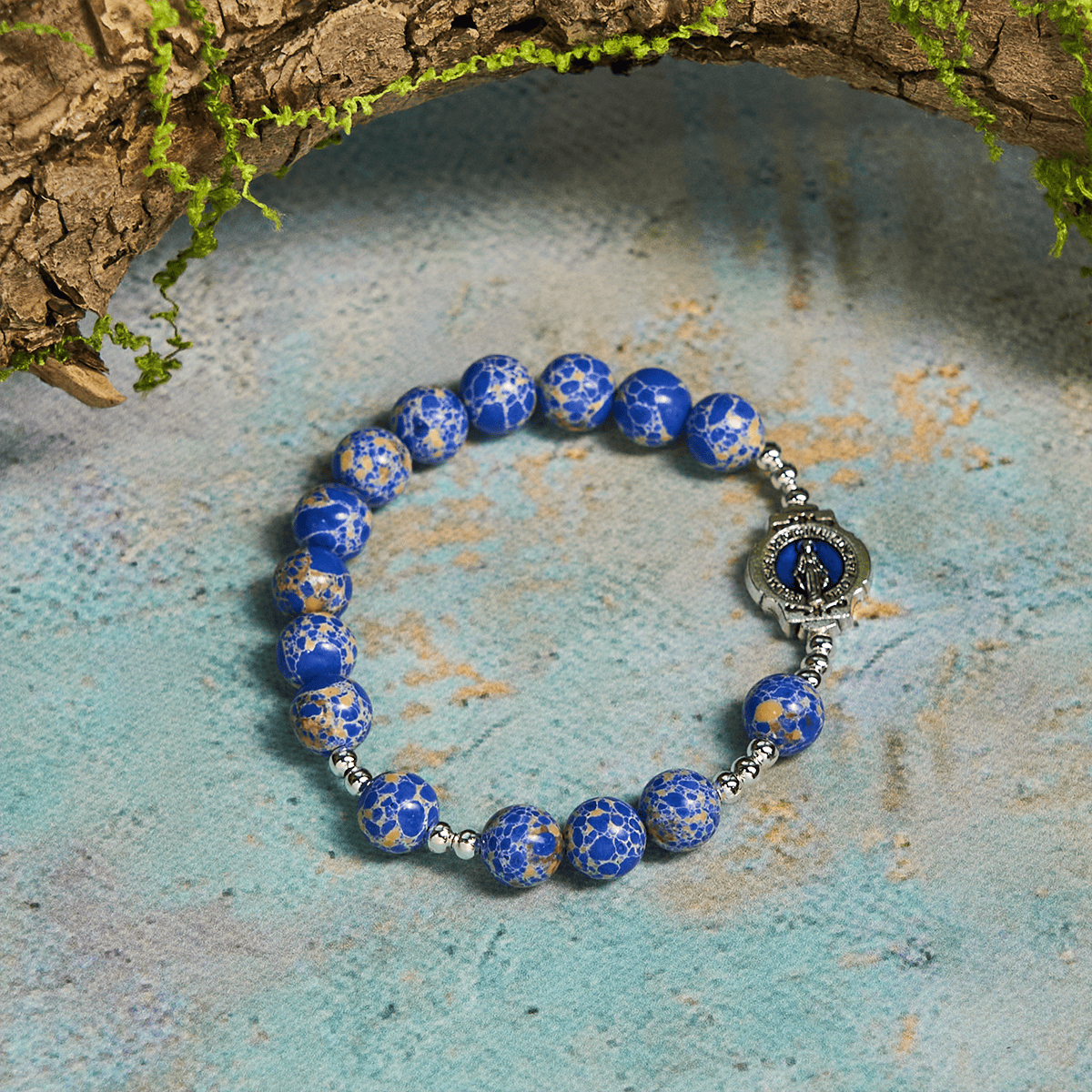 Pulsera Mariana de Piedra Imperial Azul: Señal de Oración y Paz