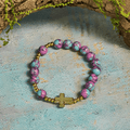 Pulsera Mariana de Piedra Imperial Morada con Cruz Dorada: Devoción con Estilo