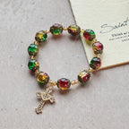 Pulsera de Cuentas de Cristal Rojo, Verde y Oro de Navidad: La Fe que Brilla