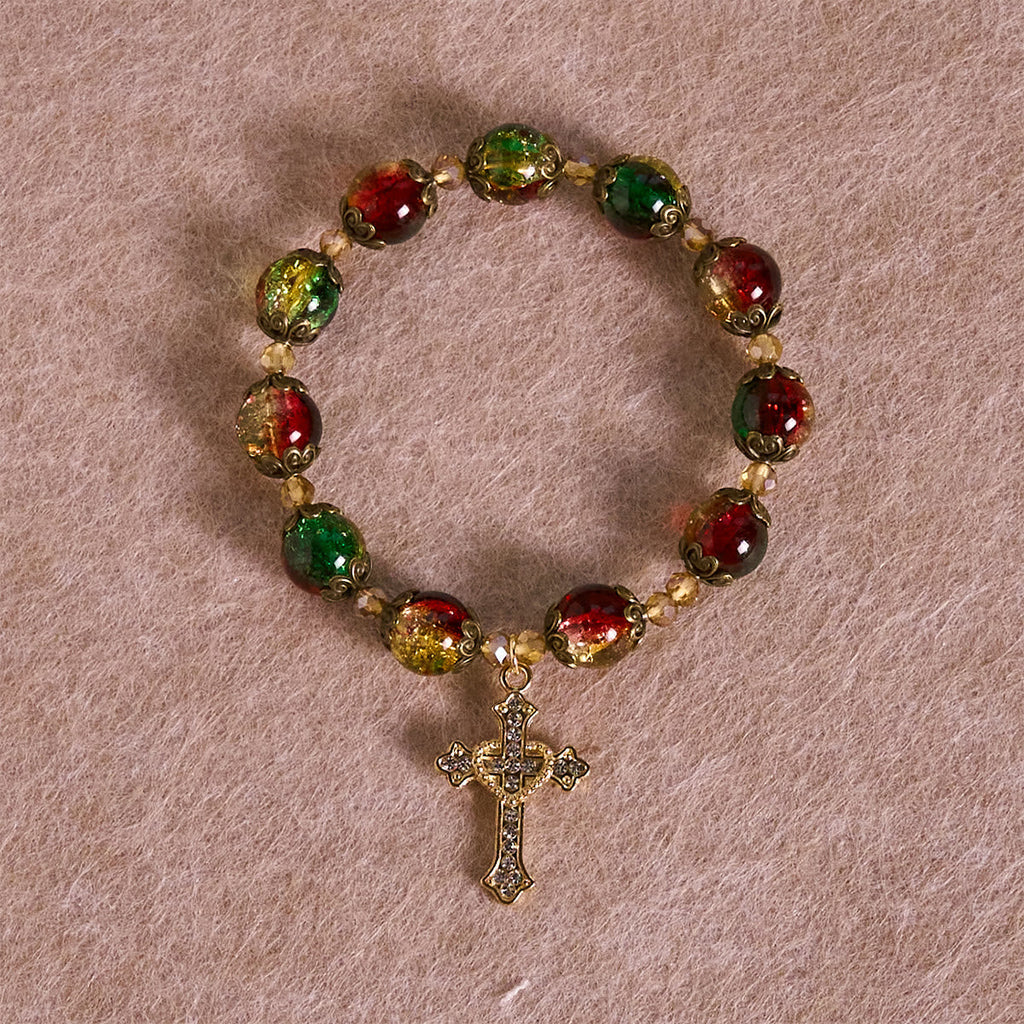 Pulsera de Cuentas de Cristal Rojo, Verde y Oro de Navidad: La Fe que Brilla