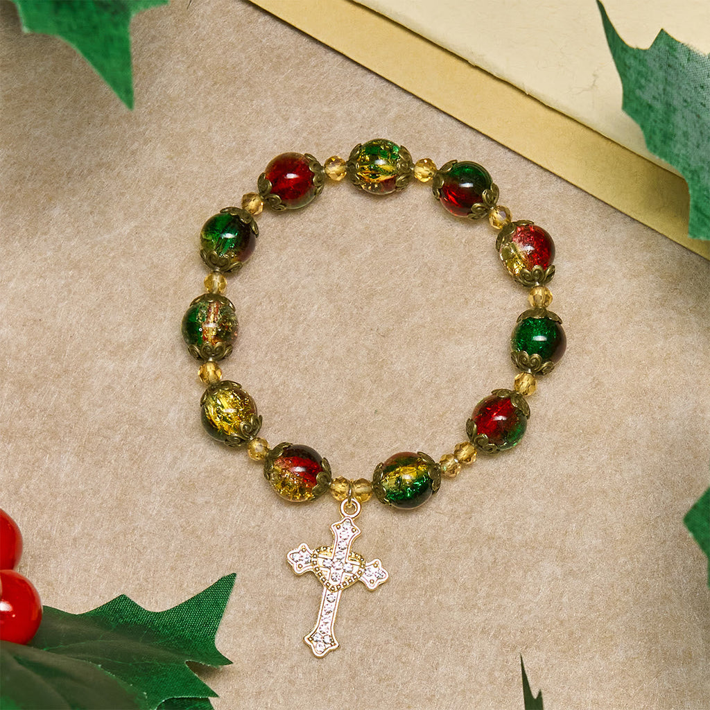 Pulsera de Cuentas de Cristal Rojo, Verde y Oro de Navidad: La Fe que Brilla