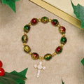 Pulsera de Cuentas de Cristal Rojo, Verde y Oro de Navidad: La Fe que Brilla