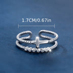Anillo de Cruz de Doble Banda: Brillo de Circonia y Devoción de Fe para el Día a Día