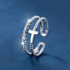 Anillo de Cruz de Doble Banda: Brillo de Circonia y Devoción de Fe para el Día a Día