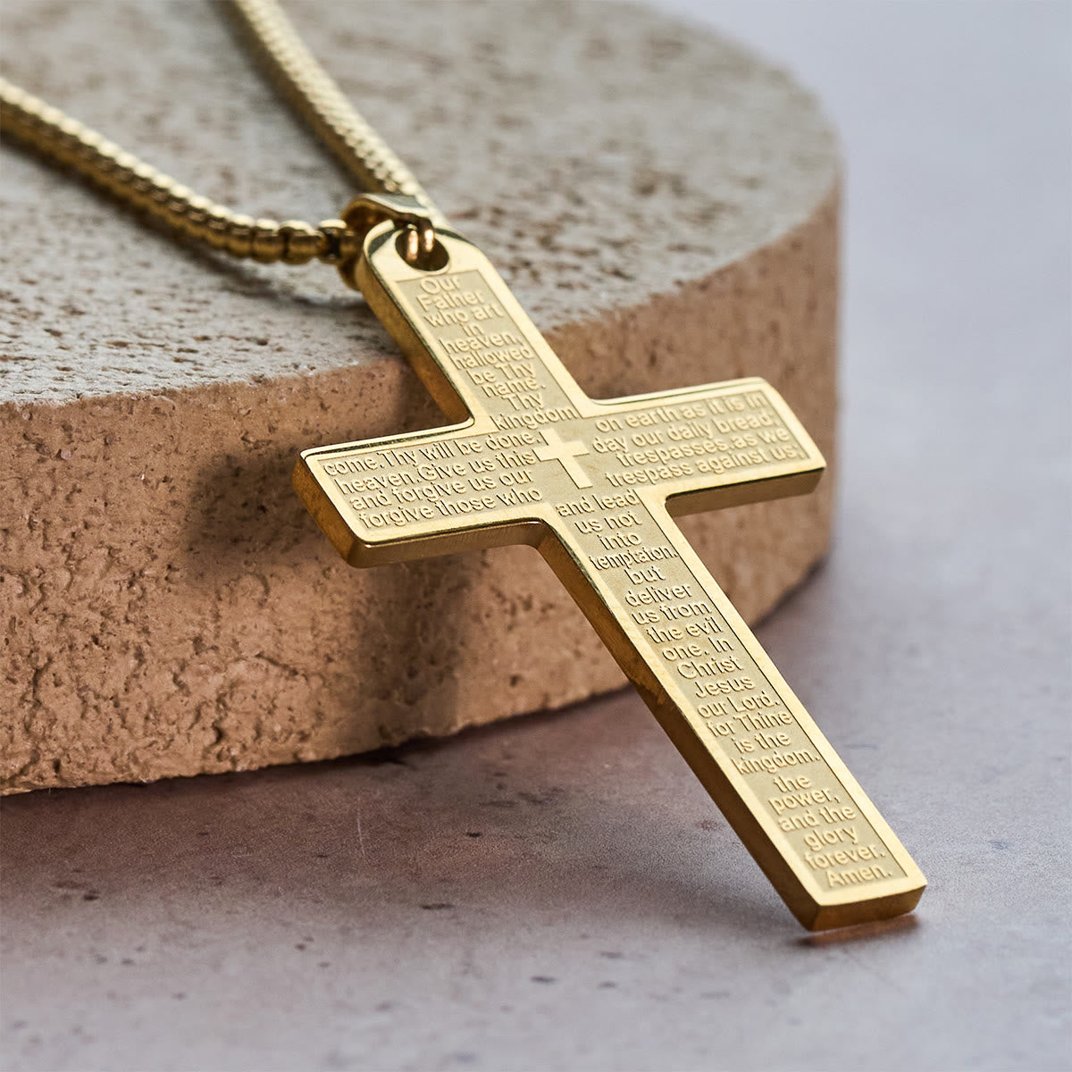 Collar de Acero Inoxidable con Dije de Cruz del Padre Nuestro