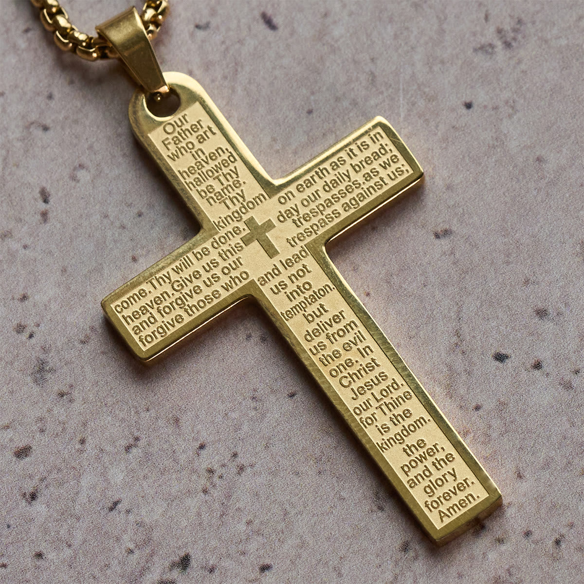 Collar de Acero Inoxidable con Dije de Cruz del Padre Nuestro